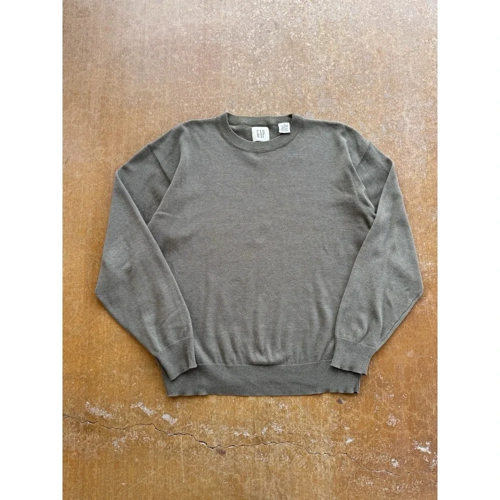 VTG GAP Rayon Cotton Blend Crewneck Sweater Preppy Collegiate Olive Green Small